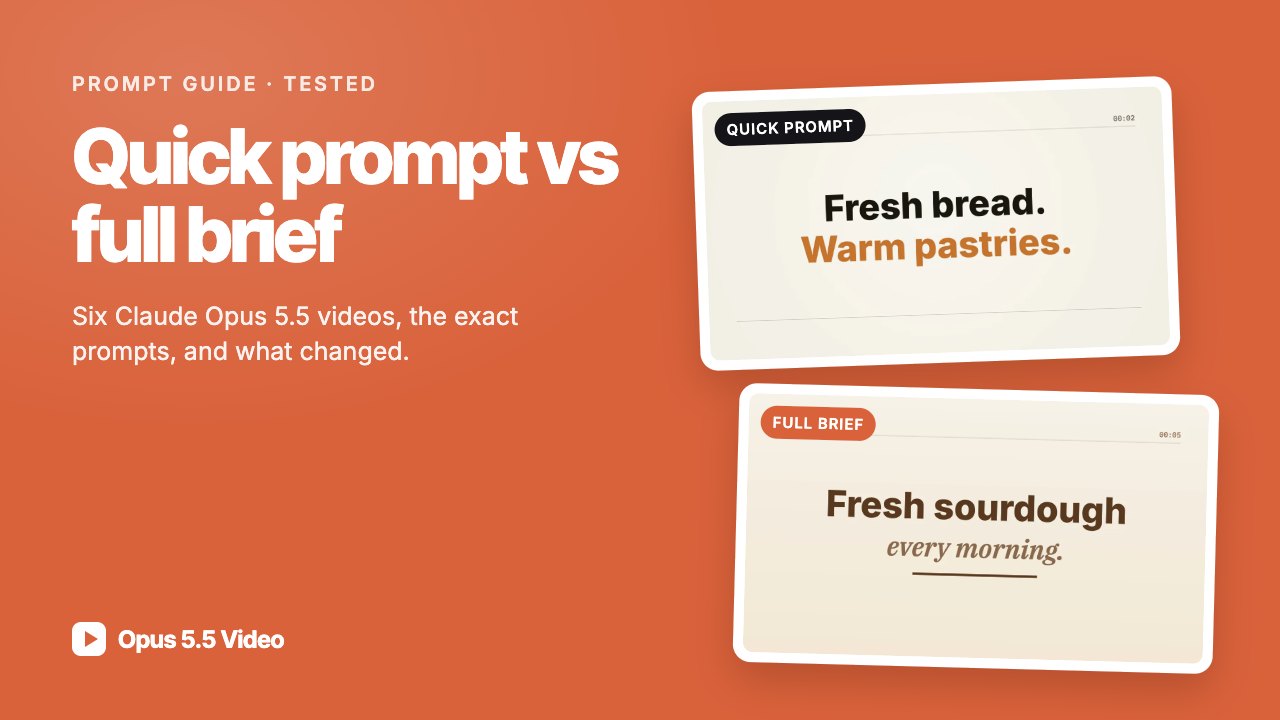 Opus 5.5 Video Prompt Guide: Quick Prompt vs Full Brief, Tested